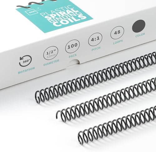 Binditek Plastic Spiral Binding Coils, 12 mm, 4:1 Pitch, Black, 100 Pack by Binditek