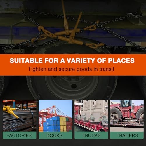 Ratchet Chain Binders 3/8''-1/2", 2 Pack Heavy Duty Load Binders with Grab Hooks, 9200 LBS Secure Working Load, Tie Downs for Grade 70 Transport Chain,for Towing,Hauling,Flatbed Trailers - Image 7