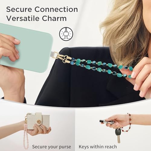 POSADINA Natural Stone Phone Charm, Beaded Healing Phone Wrist Strap, Handmade Cellphone Chain Lanyard with Tether Tab - Image 6