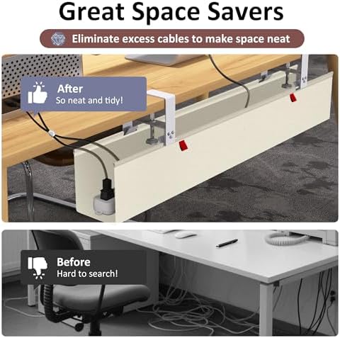 36" Under Desk Cable Management Tray for Home Office, No Drill Cord Organizer for Glass & Wood Table, Anti-Sag Oxford Fabric Wire Management Hider, Fits Surge Protector (Beige, 35.8") - Image 6