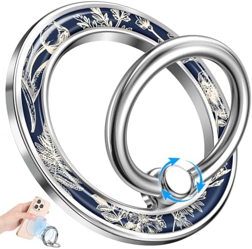 Magnetic Phone Ring Holder, Cute Magnetic Phone Grip, Blue Floral by LISEVO