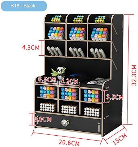 Hggzeg Wooden Desk Organiser with Drawer (B16-Black) - Image 7