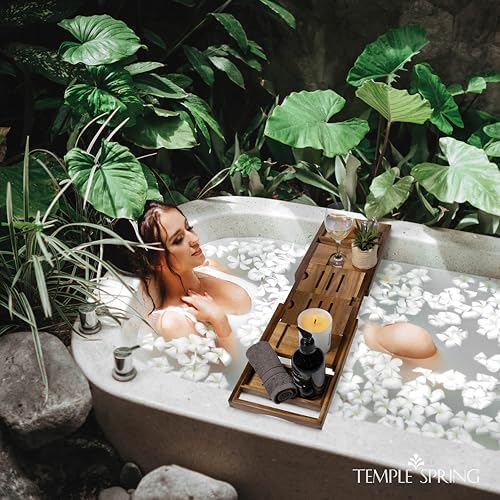 Temple Spring Foldable Bathtub Tray, Unique Design Selfcare Bathroom Caddy, Acacia Spa Bathroom Tray, Wooden Bathtub Accessories, Wedding Gift/Birthday Gift/New Home Bath Table – Not Teak - Image 6