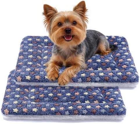Mora Pets Dog Crate Pad Bed Ultra Soft Pet Mat Star Print 2 Pack 24 in Blue by MoraPets