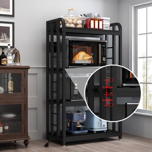 Bakers Rack with Power Outlet ，Microwave Stand 4-Tier Kitchen Baker's Rack, Free Standing Baker's Rack Kitchen Stands with Storage Suitable for Kitchen, Living Room, Dinning Room，Coffee Bar (Black) - Image 6
