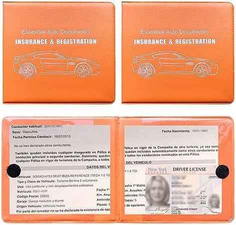Ziciner Car Registration Insurance Holder, 2Pack Essential Auto Card Document Glove Box Organizer with Touch Fastener, Vehicle Interior Accessories Perfect for Most Car, Truck, SUV (Orange/Big Car) by Ziciner