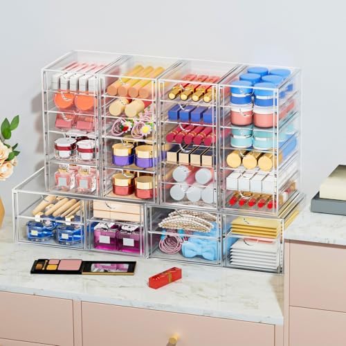 caktraie 4-Pack 22-Drawer Acrylic Storage & Makeup Organizer for Desk - Image 2