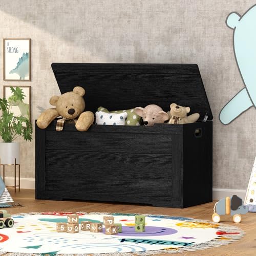 usikey 39.4” Storage Chest, Toy Chest, Toy Box with Safety Hinges, Lift Top Storage Bench, Supports 220 lb, for Living Room, Bedroom, Entryway, Black - Image 2