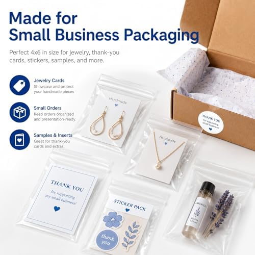 Small Plastic Bags, 4x6 in 200pcs 2 Mil Thick Mini Zip Bags for Jewelry Cards, Stickers, Cookies, Crafts, Samples, Seeds, Small Business Packaging & Home Organization - Image 6