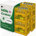 EconoHome Milk Crate - Stackable Storage Crate with Built-In Handles - Heavy Duty Plastic Material - Ventilated Organizer Bin for Garage, Pantry, Classroom, Office & Moving - Yellow, 19x13x11, 8-Pack by EconoHome