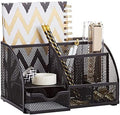 Annova Mesh Desk Organizer Office with 7 Compartments + Drawer/Desk Tidy Candy/Pen Holder/Multifunctional Organizer (Black) by LivingNecessities