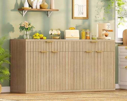 TEENFON 31.5" W Fluted Buffet Cabinet with Storage, Sideboard Cabinet, Coffee Bar Cabinet with 2 Doors and Adjustable Shelf for Living Room, Kitchen, Entryway, Natural - Image 5