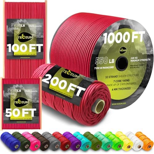Paracord Rope 550 lb 4mm – Parachute Cord – Utility Camping Rope by TECEUM