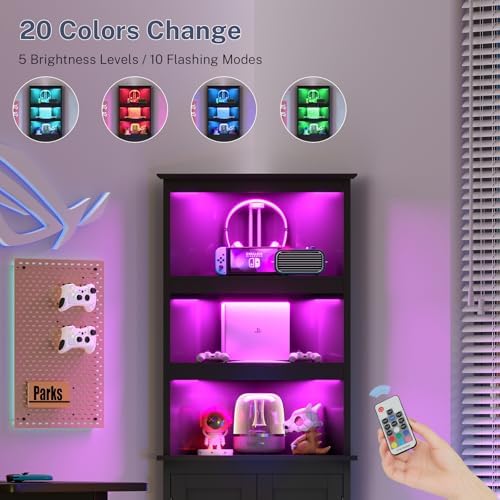 TEENFON Corner Cabinet, Tall Corner Hutch with 5 Shelves & 2 Doors, Bathroom Cabinet with Adjustable Shelf, for Living Room, Kitchen, Bathroom, Black - Image 6