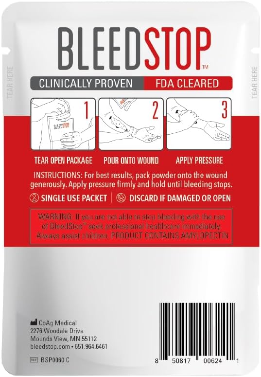 BleedStop™ First Aid Powder for Blood Clotting, Trauma Kit, Blood Thinner Patients, Camping Safety, and Survival Equipment for Moderate to Severe Bleeding Wounds or Nosebleeds - 1 (60g) Pouch - Image 2