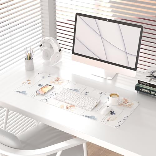 QIYI PU Leather Large Mouse Pad, Waterproof Desk Mat, 31.5" x 11.8", Sprigs - Image 2