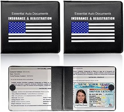 Ziciner Car Registration Insurance Holder, 2Pack Essential Auto Card Document Glove Box Organizer with Touch Fastener, Vehicle Interior Accessories Perfect for Most Car, Truck, SUV (Black/Blue Flag) by Ziciner