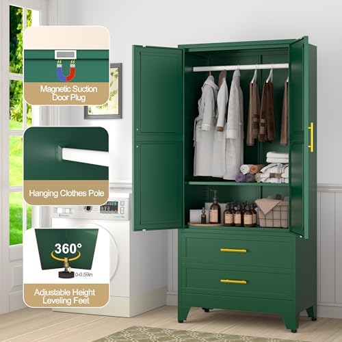 GAIOUS 71" Wardrobe Cabinet with 2 Doors, 1 Adjustable Shelf and 2 Drawers - Image 5
