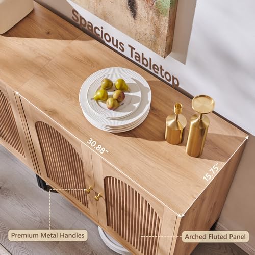 IFGET 92.63" W Modern Arched Sideboard Buffet Cabinet with Storage, Natural - Image 5