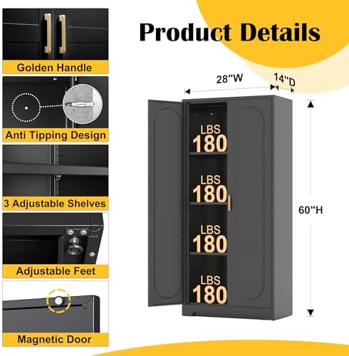Steeloong 60"Metal Pantry Storage Cabinet with Doors & 3 Adjustable Shelves - Image 3