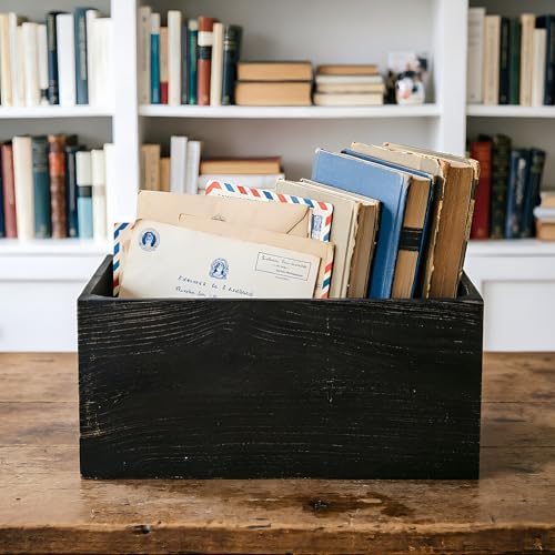 Set of 3 Rustic Black Wooden Nesting Crates, 15.4x11x7 Inch Large Farmhouse Wood Storage Crates with Cutout Handles, Stackable Decorative Wood Storage Bins for Home Decor Wedding Display - Image 7