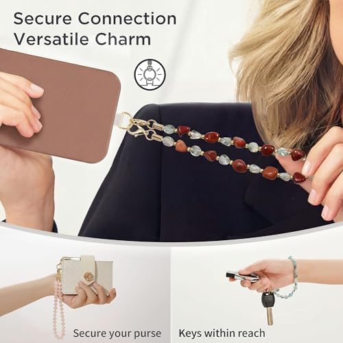 POSADINA Natural Stone Phone Charm, Beaded Healing Phone Wrist Strap, Handmade Cellphone Chain Lanyard with Tether Tab - Image 6