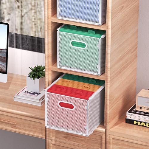 samstar Hanging File Organizer, Mesh File Folder Organizer Crate Cabinet Inserts Storage Box, Letter Size,White - Image 2