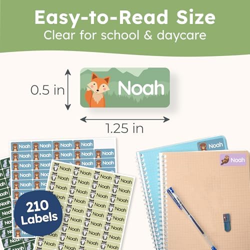 Personalized Name Labels for Kids (210 Labels) - Durable & Waterproof Custom Name Stickers for Clothing Tags, School Supplies, Camp & Daycare - Animal Forest (1.2”x0.5”) - Image 6