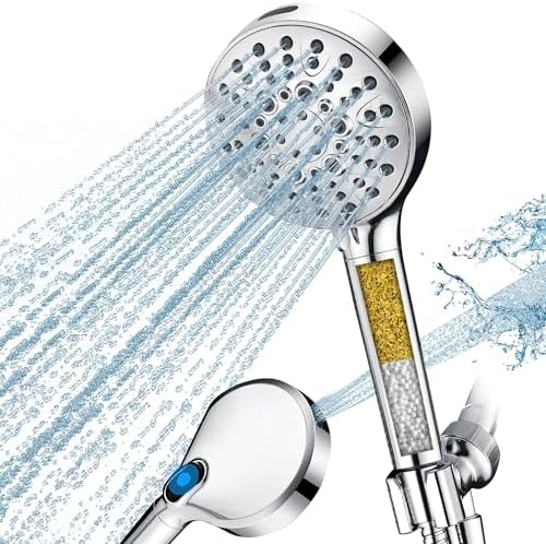 BRIGHT SHOWERS Filtered Shower Head with Handheld, High Pressure 9 Spray Mode Showerhead with Long Hose and Bracket, Water Softener Filters Beads for Hard Water - Removes Chlorine, Chrome by BRIGHTSHOWERS