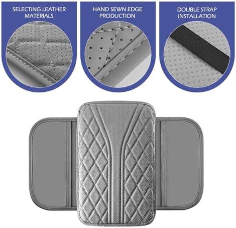Car Center Console Cover, Breathable Fiber Leather Car Armrest Cover with 2 Storage Bags, Universal Vehicle Center Console Pad, Universal for SUV, Sedan, Truck (Gray) - Image 6
