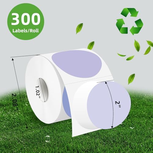 2 Inch Round Thermal Label Stickers, Purple Circle Thermal Stickers Labels, Direct Thermals Printer Label for Logo Design-300 Sheets/1 Roll - Image 2