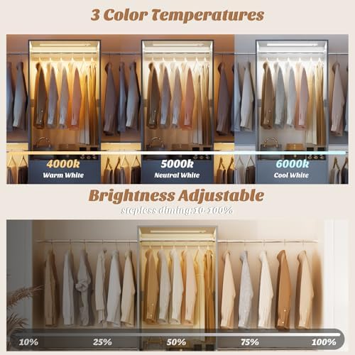 Aheaplus Closet System with Motion-Sensing Light, 3 Wooden Drawers and 4 Hanging Rods, Customizable Walk-in Closet Organizer with 3CCT LED, Heavy Duty Garment Rack for Bedroom,Grey - Image 6