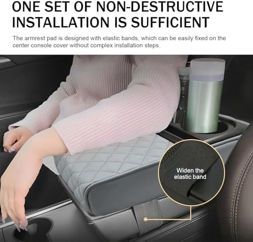 Car Center Console Armrest Pillow, 14"×8.3" Leather Memory Foam Armrest Cushion with Cup Holder & Phone Holder, Waterproof & Anti-Scratch Arm Rest Protector, Universal for Most Cars (Gray) - Image 5