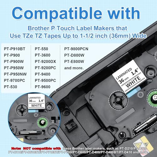 36mm Label Tape TZe-261 Replacement for Brother P Touch TZe TZ Tape 1.4'' - Image 2