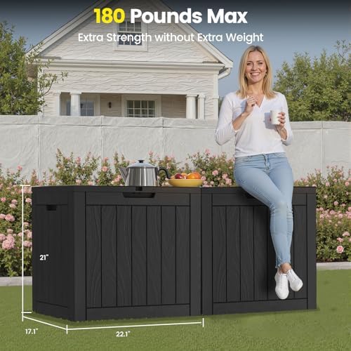 31 Gallon Outdoor Storage Box - Waterproof Resin Deck Box for Indoor & Outdoor Use, Lockable & UV Resistant Storage Bin for Package Delivery, Patio Cushions, Gardening Tools - Black - Image 3