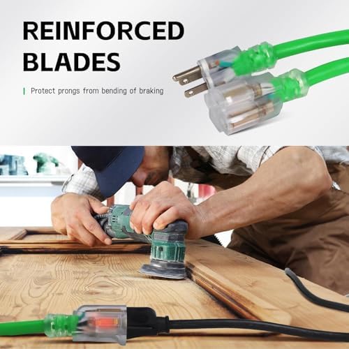EP 25 Ft 12/3 SJTW Lighted Outdoor Extension Cord, Green - Image 4