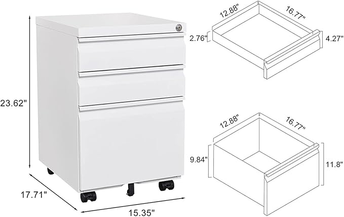3-Drawer Lockable Mobile File Cabinet – Metal A4/Letter/Legal Size Storage - Image 2
