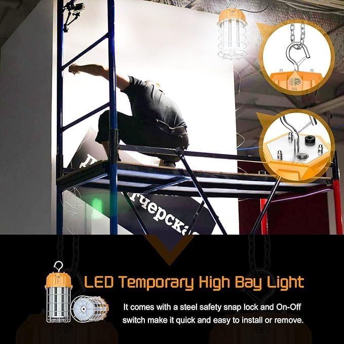 150W LED Temporary Work Light, 22500Lumen 5000K LED Construction Work Lights Hanging Portable Job Site Light with Hook, 10ft Cord, Plug and ON/Off Switch, AC100-277V ETL Listed - Image 5
