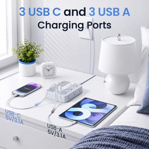 6 FT/ 2400J Surge Protector Power Strip, 12 Outlets, 6 USB (3 USB C) - Image 4