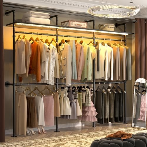 Aheaplus Industrial Pipe Clothing Rack, 118.3'' Closet System with RGB LED by Aheaplus