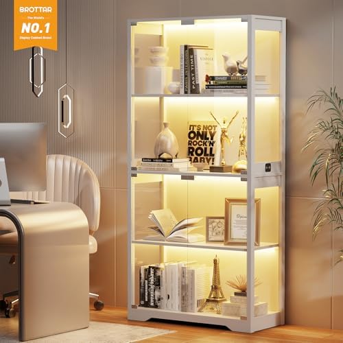 BROTTAR Display Cabinet with Glass Doors, 4-Tier Display Case, White - Image 3