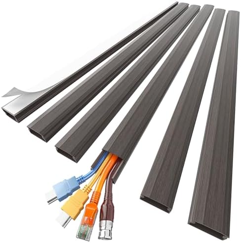Delamu Cord Hider, Large Cord Covers for 3-4 Wires on Wall, 85in Cable Hider, Easy Set up Wire Hiders Wire Covers for Cords on Wall, TV Cable Cover Raceway for Home & Office, W1.18 H0.67in, Darkwood by DELAMU