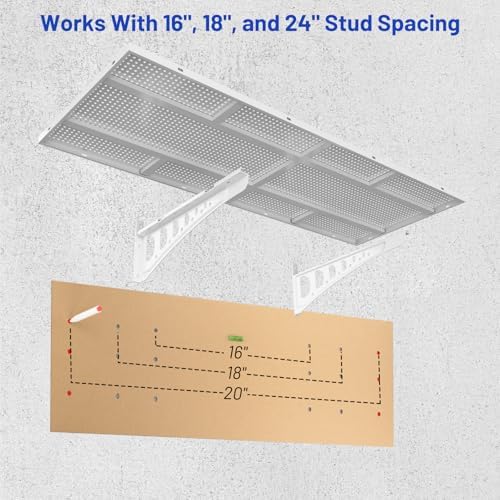 ZONEGRACE 4-Pack 2x3ft Wall Mounted Garage Shelves, 1000 Lbs Deep Garage Wall Shelving Heavy Duty, Large Floating Shelves For Wall With Storage, Complete Install Kit & Hooks, White - Image 5