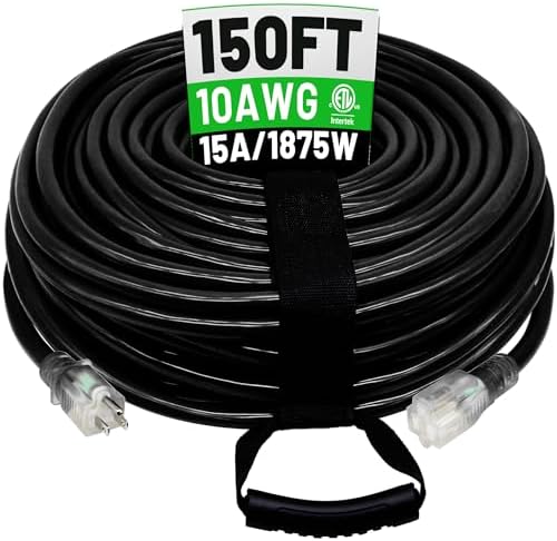 POWGRN 150 Ft 10AWG Outdoor Extension Cord Waterproof Heavy Duty, Black by POWGRN