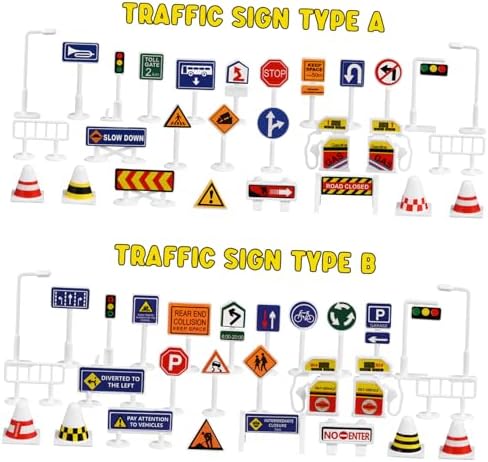 56Pcs Street Road Traffic Signs Playset, Mini Electric Signal Light Toy - Image 4