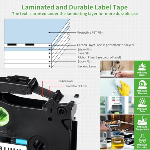 9mm Label Tape TZe-221 Replace for Brother P Touch TZe TZ Tape 9mm 0.35'' (Pack of 2) - Image 4
