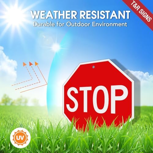 T&R Stop Sign Street Road Sign 12 x 12 Inches, Rust Free .040 Aluminum Reflective, Weather Resistant, Waterproof, Fade Resistant, 2 Pre-drilled Holes - Image 3