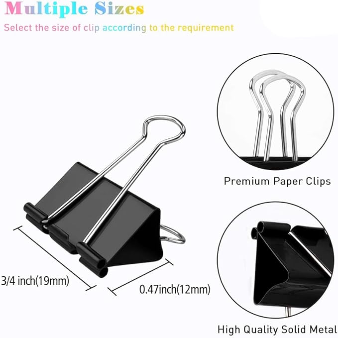 Small Binder Paper Clips 3/4 Inch Standard 19mm, 144 Pack, 0.75 Inch Fold Clamp - Image 2