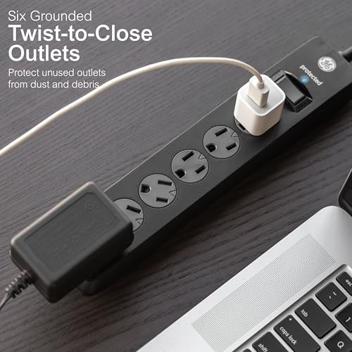 GE Surge Protector Power Strip, 15 Ft Extension Cord, 6 Outlet Extender, 800 Joules, Flat Plug, Twist-to-Close Safety Covers, ETL Listed, Black, 50767, (Pack of 8) - Image 3