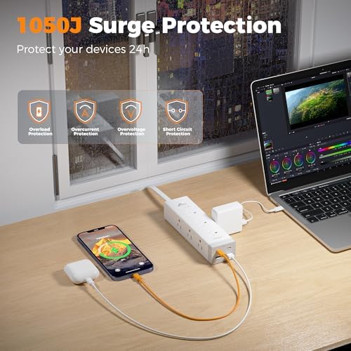 TESSAN Surge Protector Power Strip with 1050J Protection, 15 Ft, Grey - Image 6